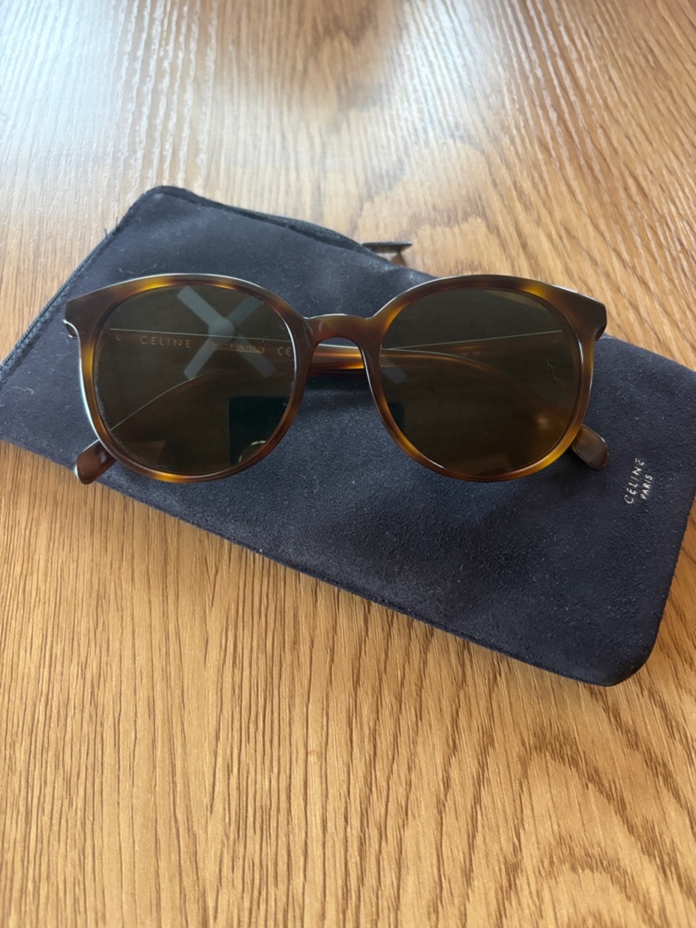 Celine Tortoiseshell Round Sunglasses - Dark Brown Lenses - Picture 5 of 6